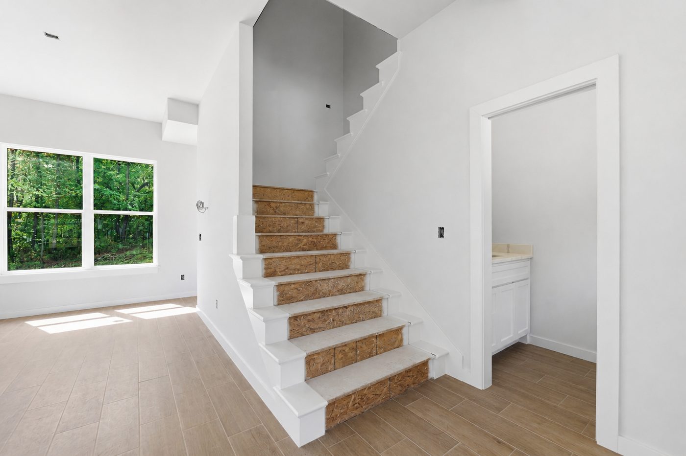 Stairs mid-finish in a new build